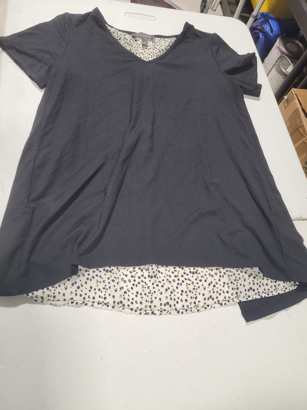 The Limited Black Layered V-Neck Tunic with Printed Hem